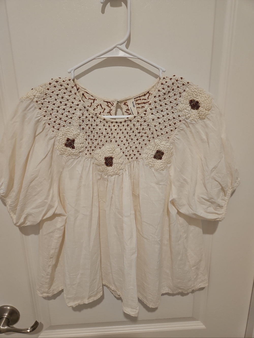 Anthropologie Embroidered Boho Peasant Blouse Women Small